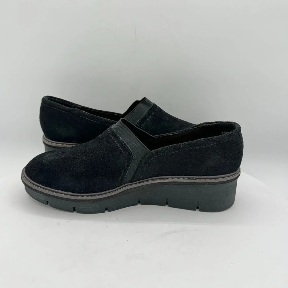 Clarks Airabell Suede Mid Loafer Womens Black Shoes Size 8‎ Wide NEW